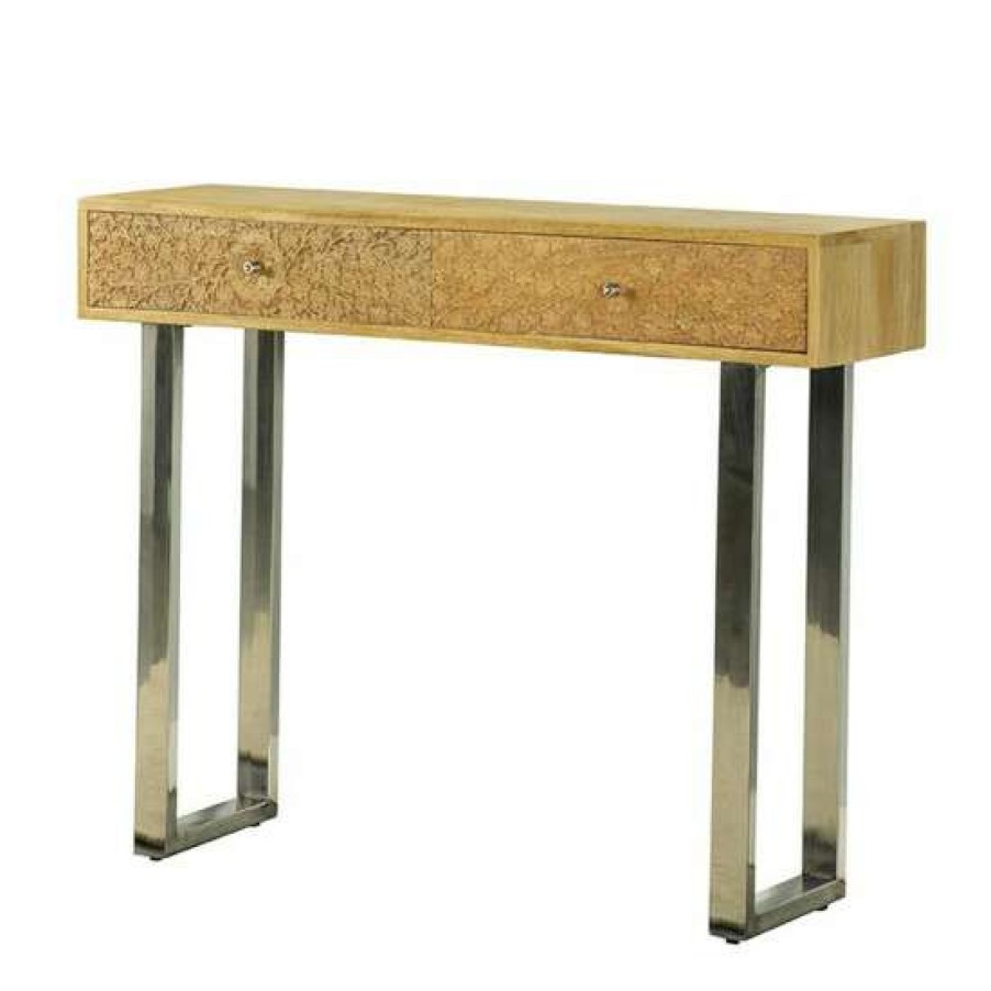 Furniture * | Best Pirce Simple Relax Metal Fame Console Table With 2 Drawers In Natural And Silver