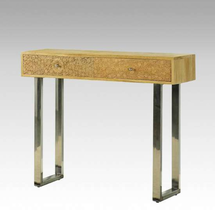 Furniture * | Best Pirce Simple Relax Metal Fame Console Table With 2 Drawers In Natural And Silver