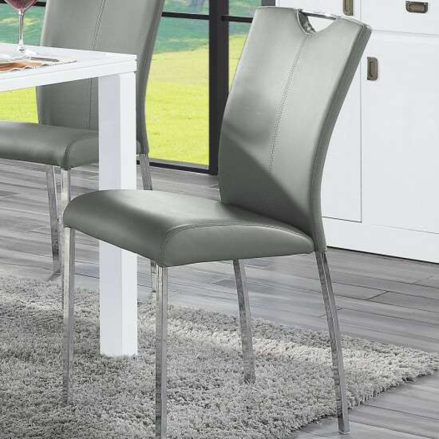 Furniture * | Outlet Simple Relax Set Of 2 Dining Chair In Gray Leatherette And Chrome