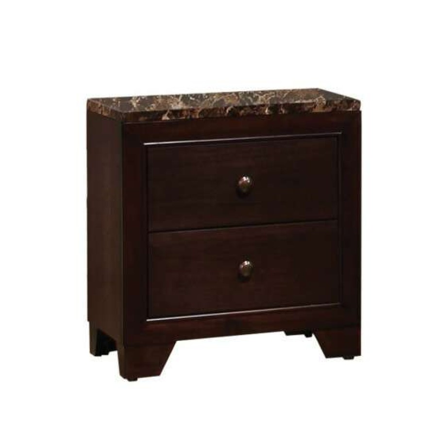 Furniture * | Budget Simple Relax Faux Marble Top Nightstand With 2 Drawers In Cappuccino