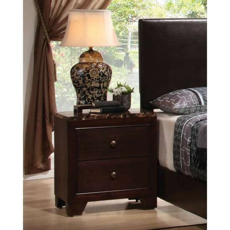 Furniture * | Budget Simple Relax Faux Marble Top Nightstand With 2 Drawers In Cappuccino