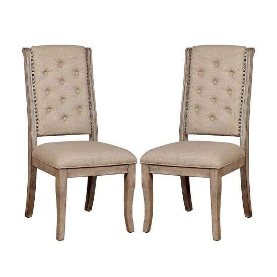 Furniture * | Hot Sale Simple Relax Set Of 2 Side Chair In Rustic Natural Tone Beige