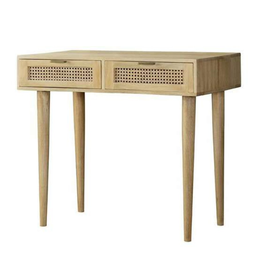 Furniture * | Best Reviews Of Simple Relax 2 Drawers Writing Desk With Metal Hardware In Natural