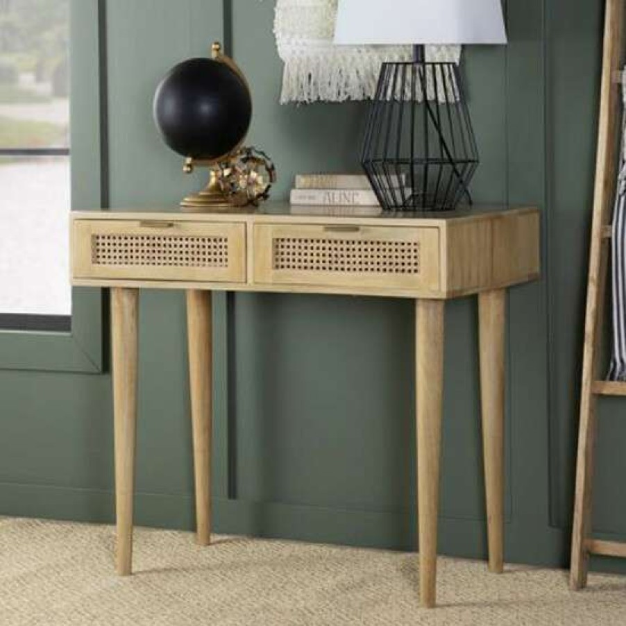 Furniture * | Best Reviews Of Simple Relax 2 Drawers Writing Desk With Metal Hardware In Natural