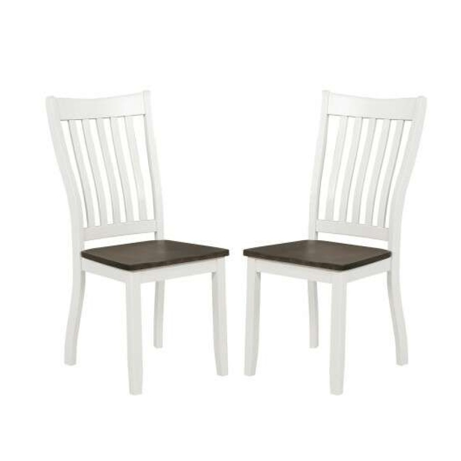 Furniture * | Cheap Simple Relax Set Of 2 Dining Side Chairs In Espresso And White