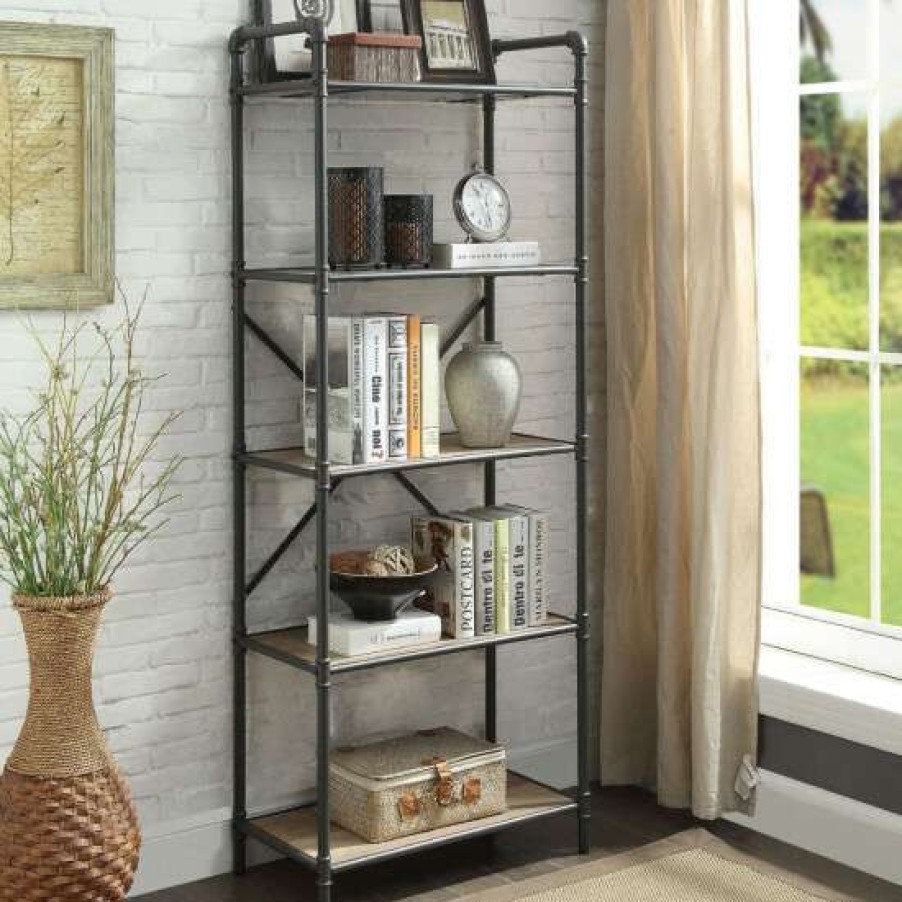 Furniture * | Best Reviews Of Simple Relax Rectangular 5 Tier Bookshelf In Antique Oak