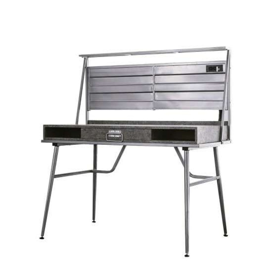 Furniture * | Best Pirce Simple Relax Metal Desk With Storage In Silver Finish