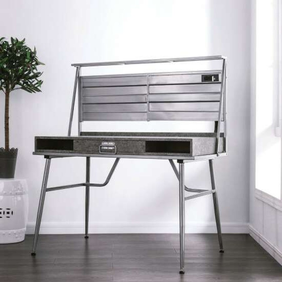 Furniture * | Best Pirce Simple Relax Metal Desk With Storage In Silver Finish