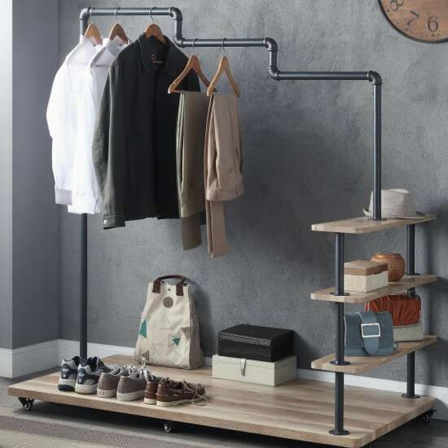 Furniture * | Best Pirce Simple Relax Clothing Rack In Oak And Sandy Gray