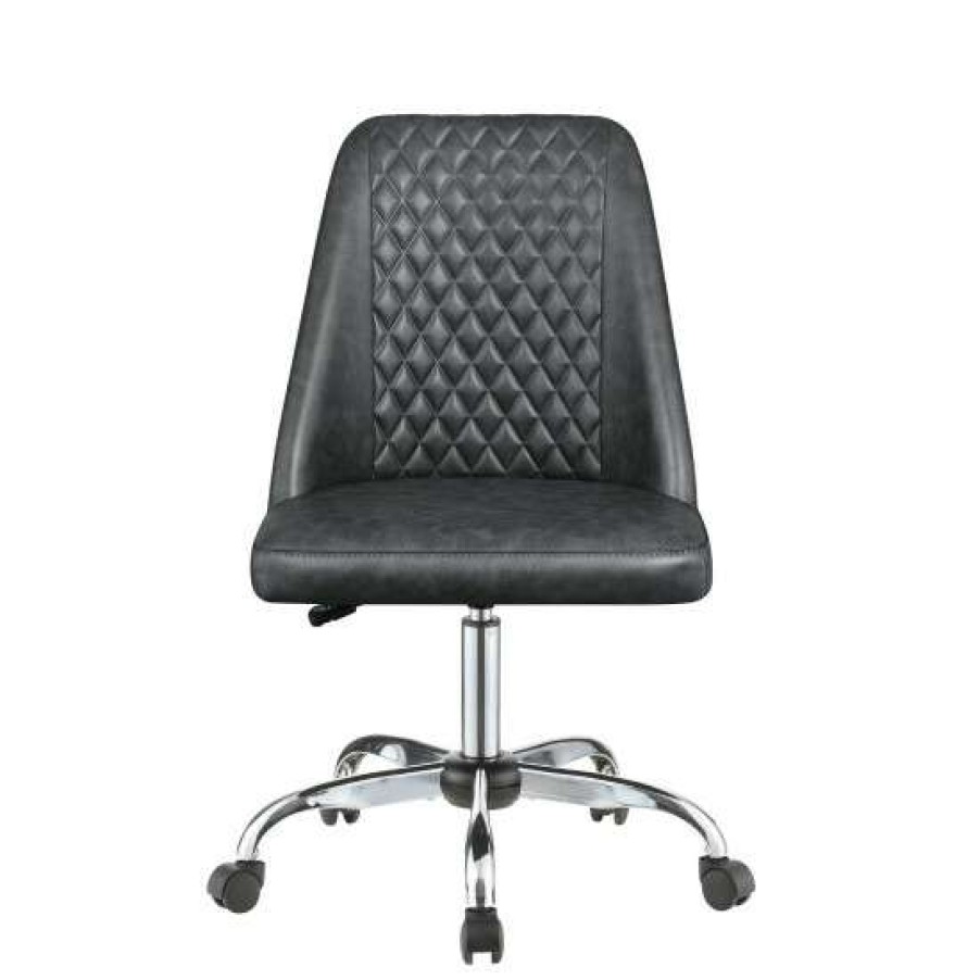 Furniture * | Brand New Simple Relax Upholstered Diamond Tufted Back Office Chair In Grey