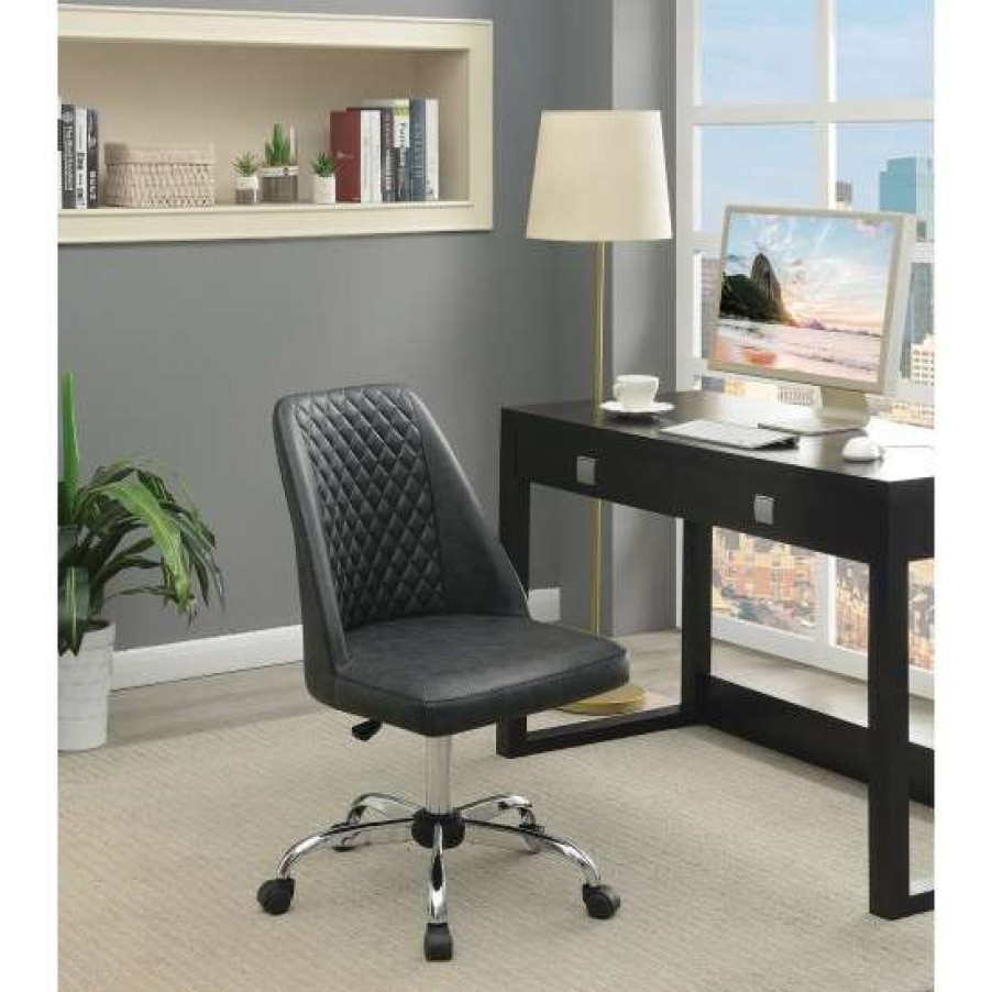 Furniture * | Brand New Simple Relax Upholstered Diamond Tufted Back Office Chair In Grey