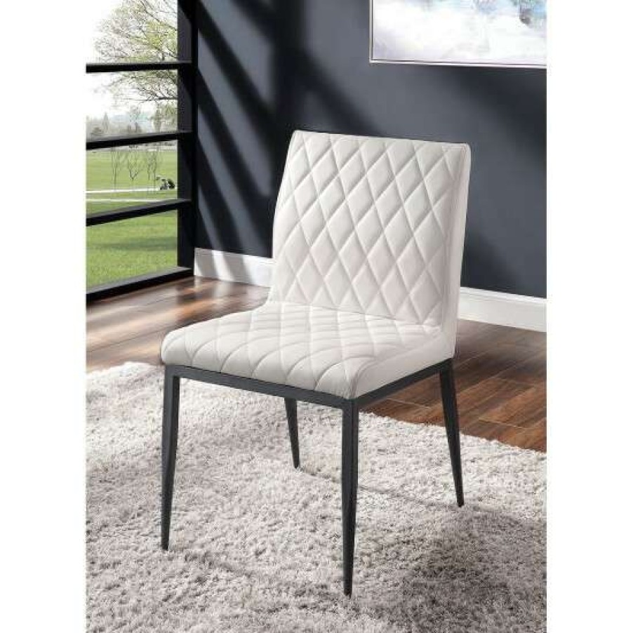 Furniture * | Top 10 Simple Relax Set Of 2 Leatherette And Metal Dining Chair In Black And Ivory Finish