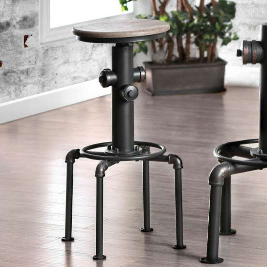 Furniture * | Outlet Simple Relax Set Of 2 Bar Stool In Antique Black And Natural Tone