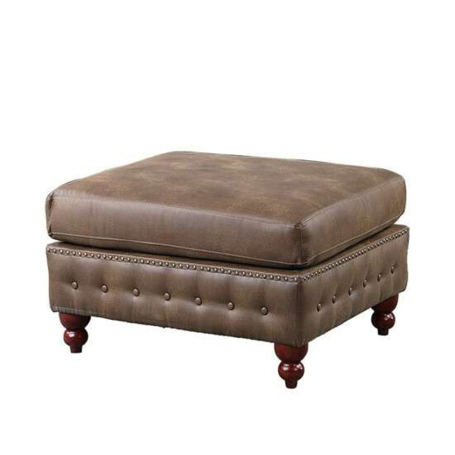 Furniture * | Best Sale Simple Relax Pu Ottoman With Button Tufted