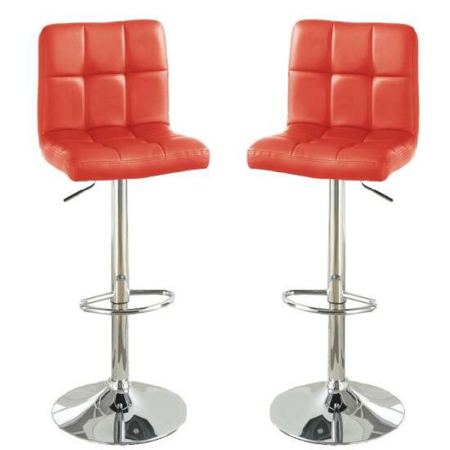 Furniture * | Discount Simple Relax Set Of 2 Faux Leather Barstool With Gas Lift In Red