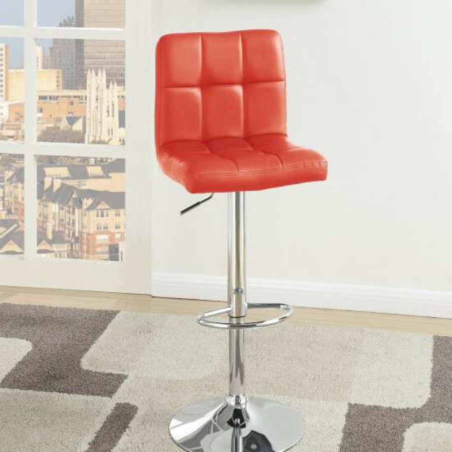 Furniture * | Discount Simple Relax Set Of 2 Faux Leather Barstool With Gas Lift In Red