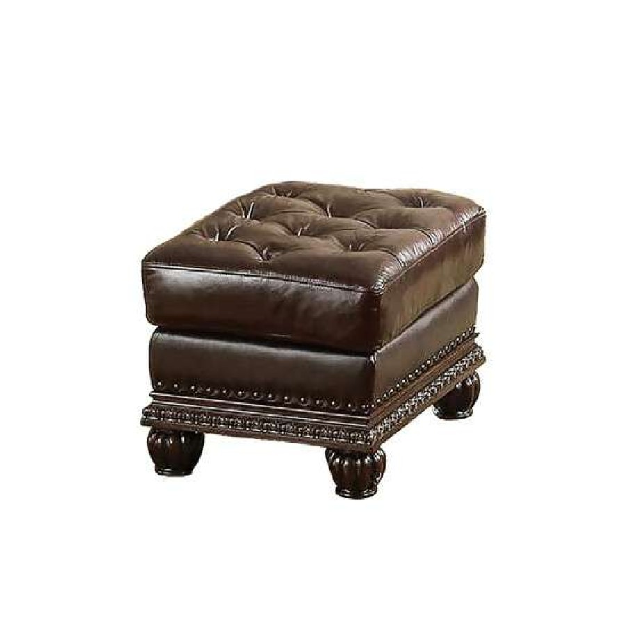 Furniture * | Budget Simple Relax Top Grain Leather Ottoman In Espresso Finish