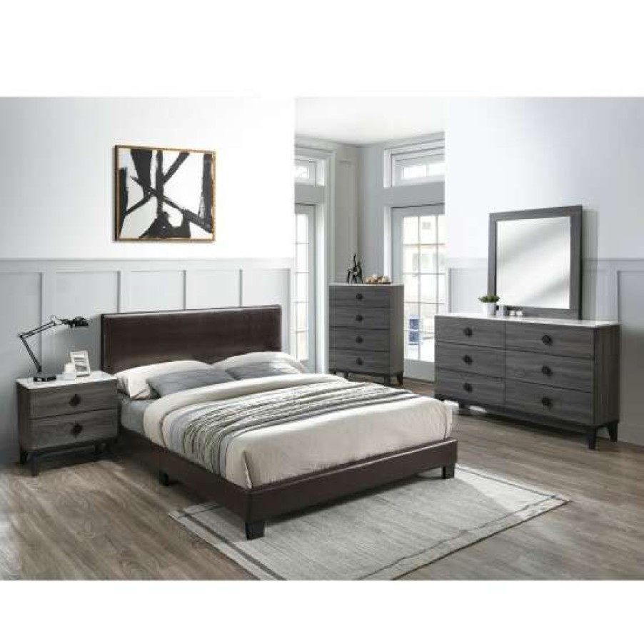 Furniture * | Deals Simple Relax Faux Leather Upholstered Bed In Brown