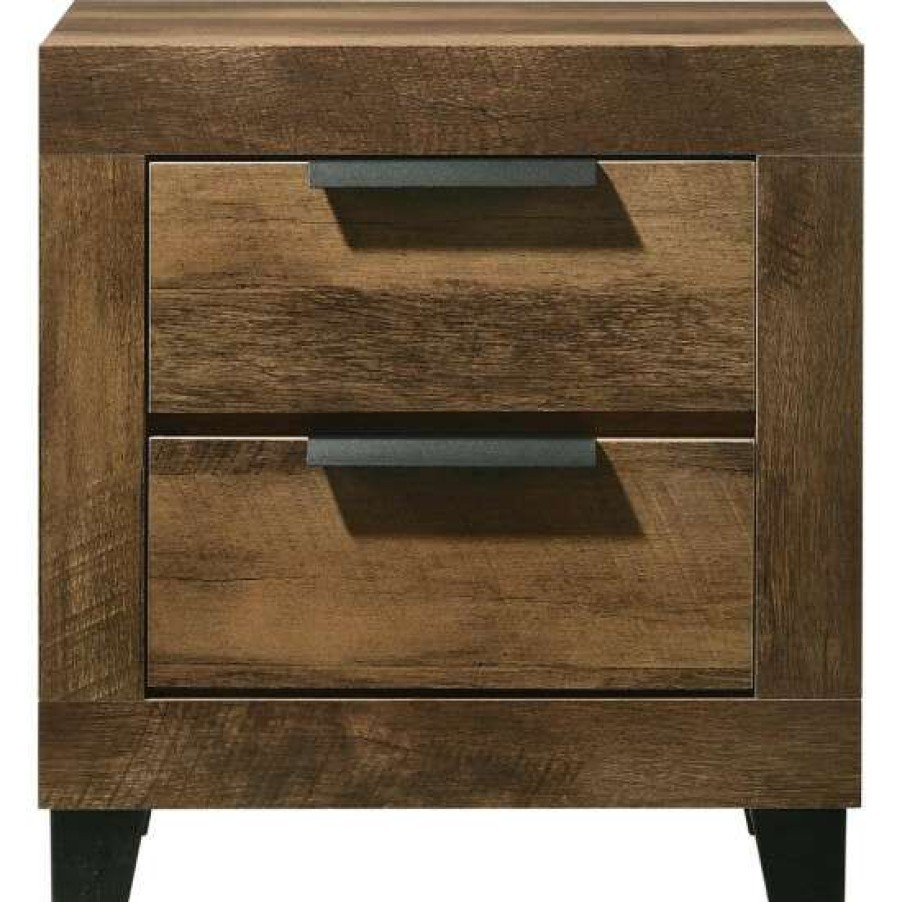 Furniture * | Promo Simple Relax 2-Drawer Wooden Nightstand In Rustic Oak Finish