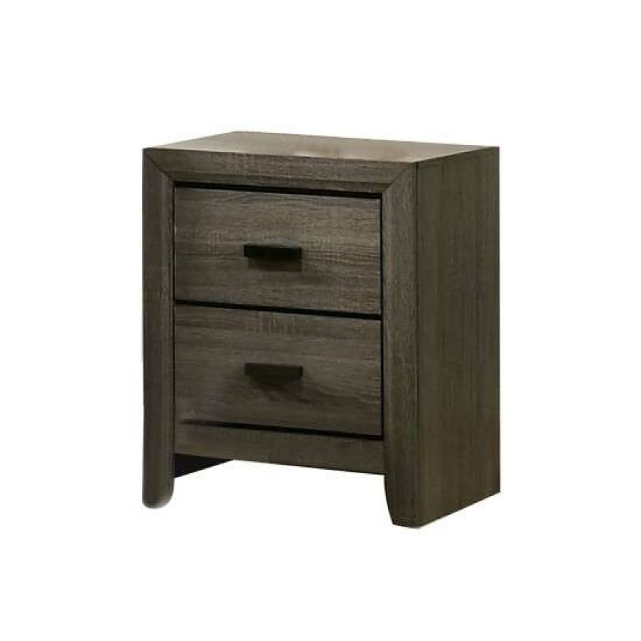 Furniture * | Brand New Simple Relax 2 Drawers Wooden Nightstand With Black Rectangular Pulls, Gray