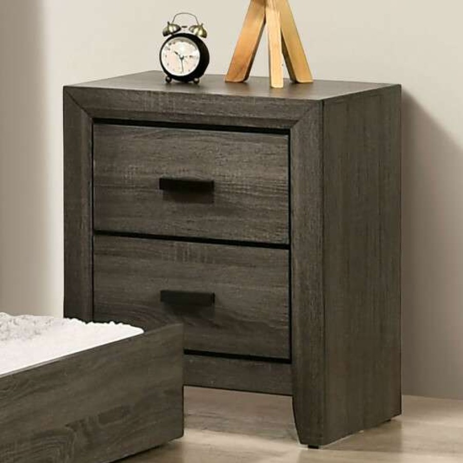 Furniture * | Brand New Simple Relax 2 Drawers Wooden Nightstand With Black Rectangular Pulls, Gray