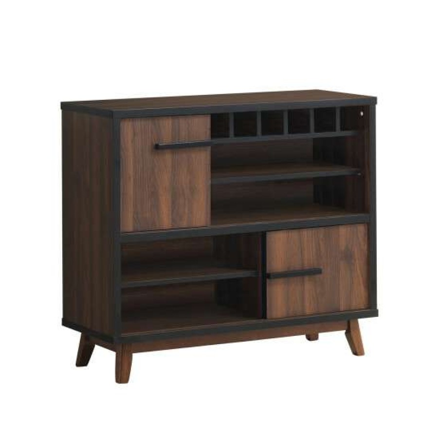 Furniture * | Top 10 Simple Relax Wood Wine Cabinet With 2 Sliding Doors In Walnut And Black