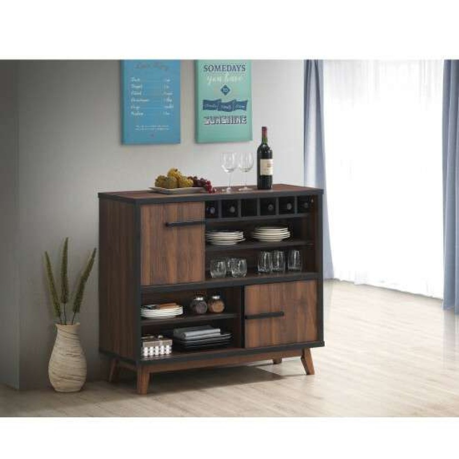 Furniture * | Top 10 Simple Relax Wood Wine Cabinet With 2 Sliding Doors In Walnut And Black