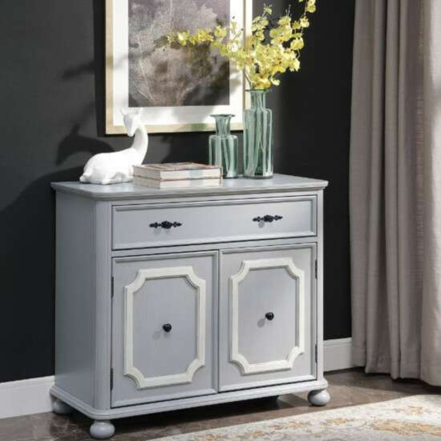 Furniture * | Coupon Simple Relax Wood Cabinet With Double Door In Gray Finish