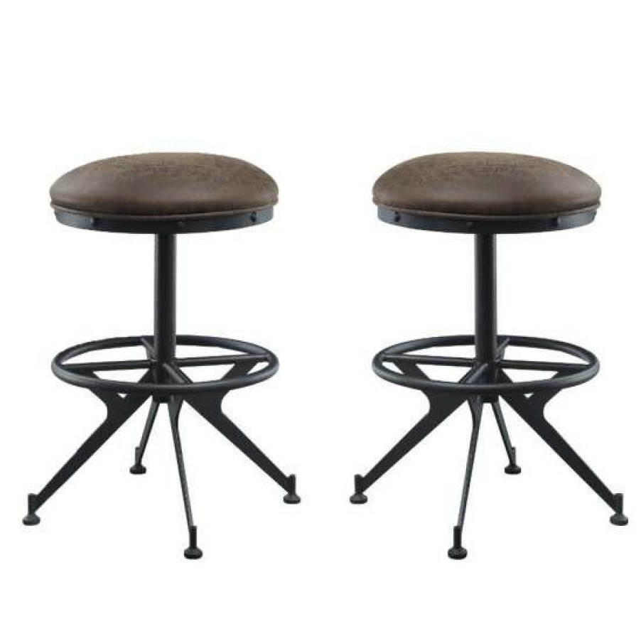 Furniture * | Deals Simple Relax Set Of 2 Counter Height Stool In Salvaged Brown And Black