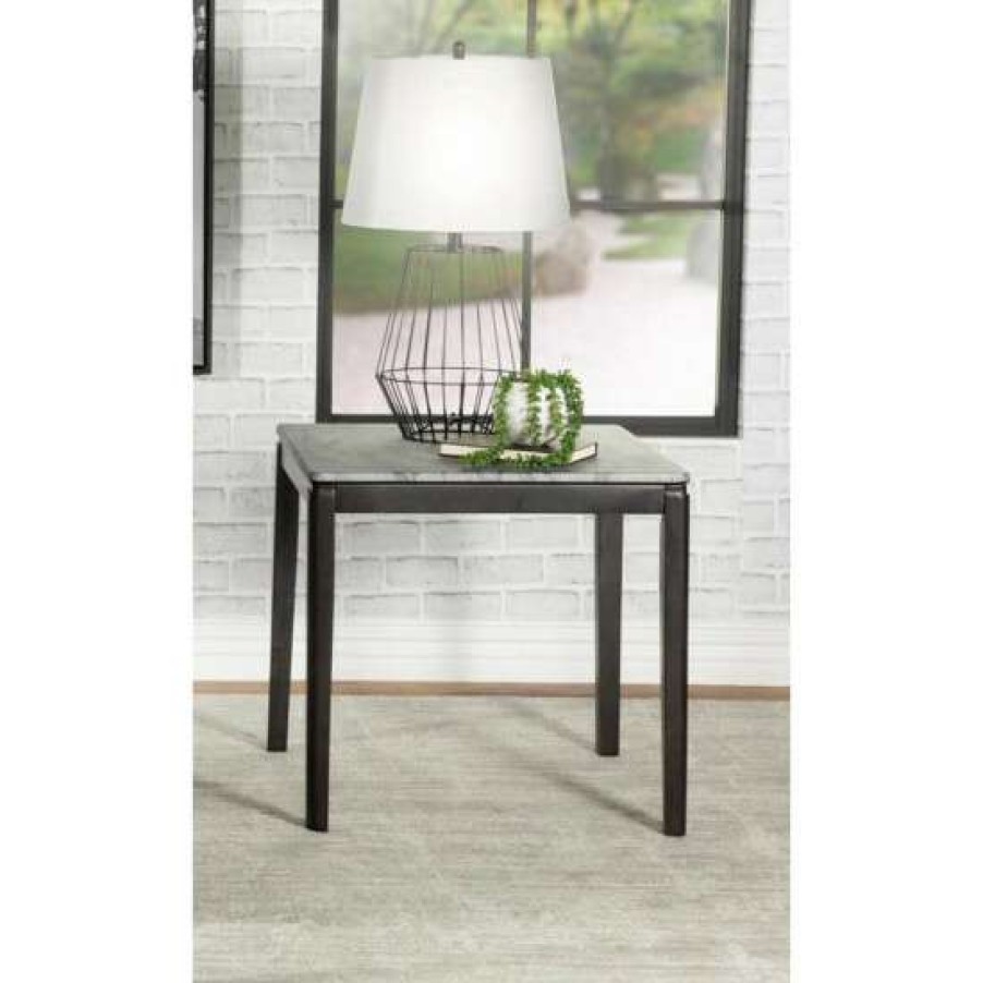 Furniture * | Coupon Simple Relax Square Faux Marble End Table In Grey And Black Finish