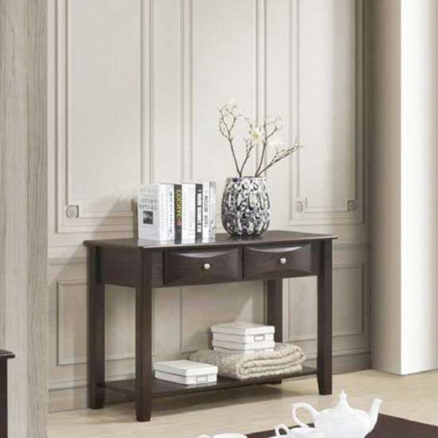 Furniture * | Best Sale Simple Relax Console Table Of Two Drawers In Brown