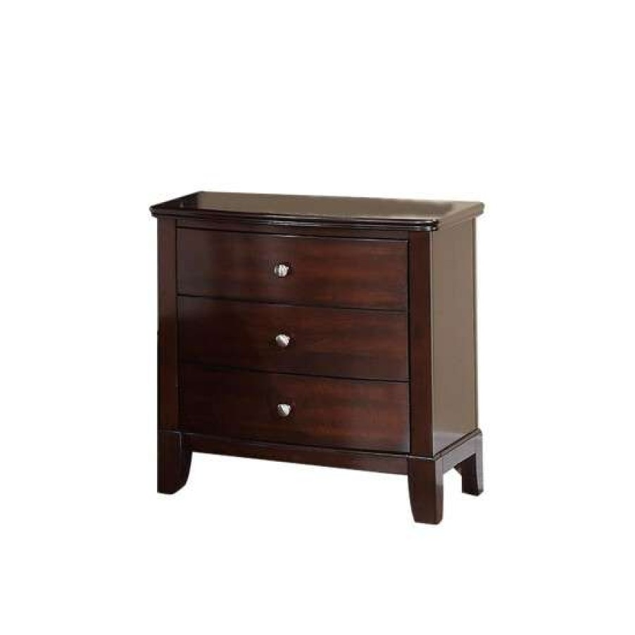 Furniture * | Hot Sale Simple Relax Wooden Nightstand With 3 Drawers Storage In Brown