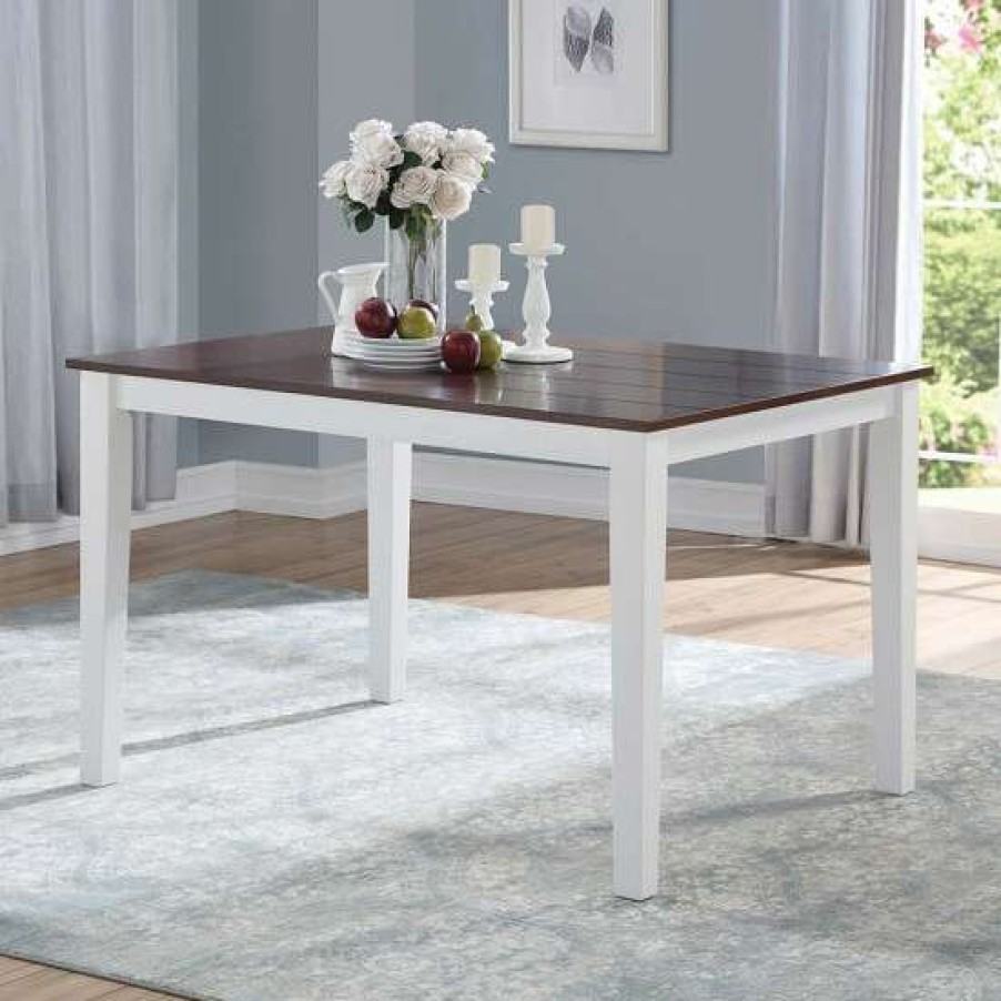 Furniture * | Best Sale Simple Relax Rectangular Dining Table In White And Walnut Finish