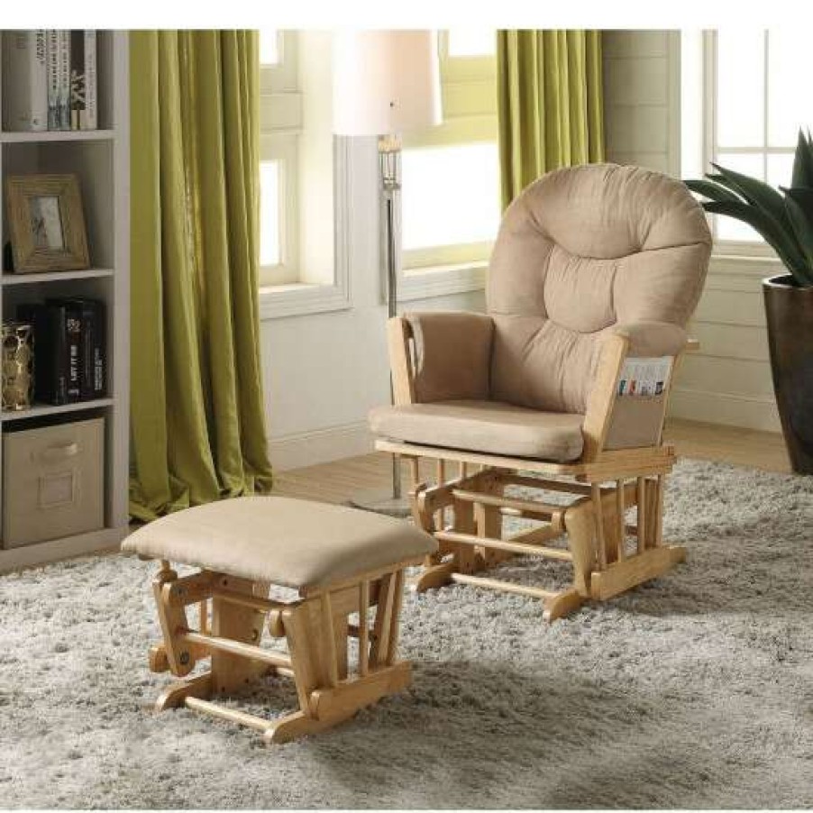 Furniture * | Deals Simple Relax 2 Piece Recliner Chair And Ottoman In Taupe And Natural Oak