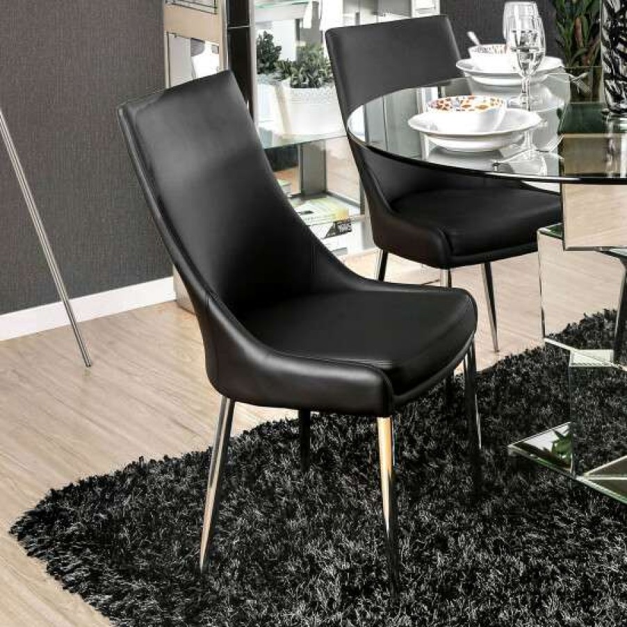 Furniture * | Deals Simple Relax Set Of 2 Leatherette Dining Side Chair In Sliver And Black White