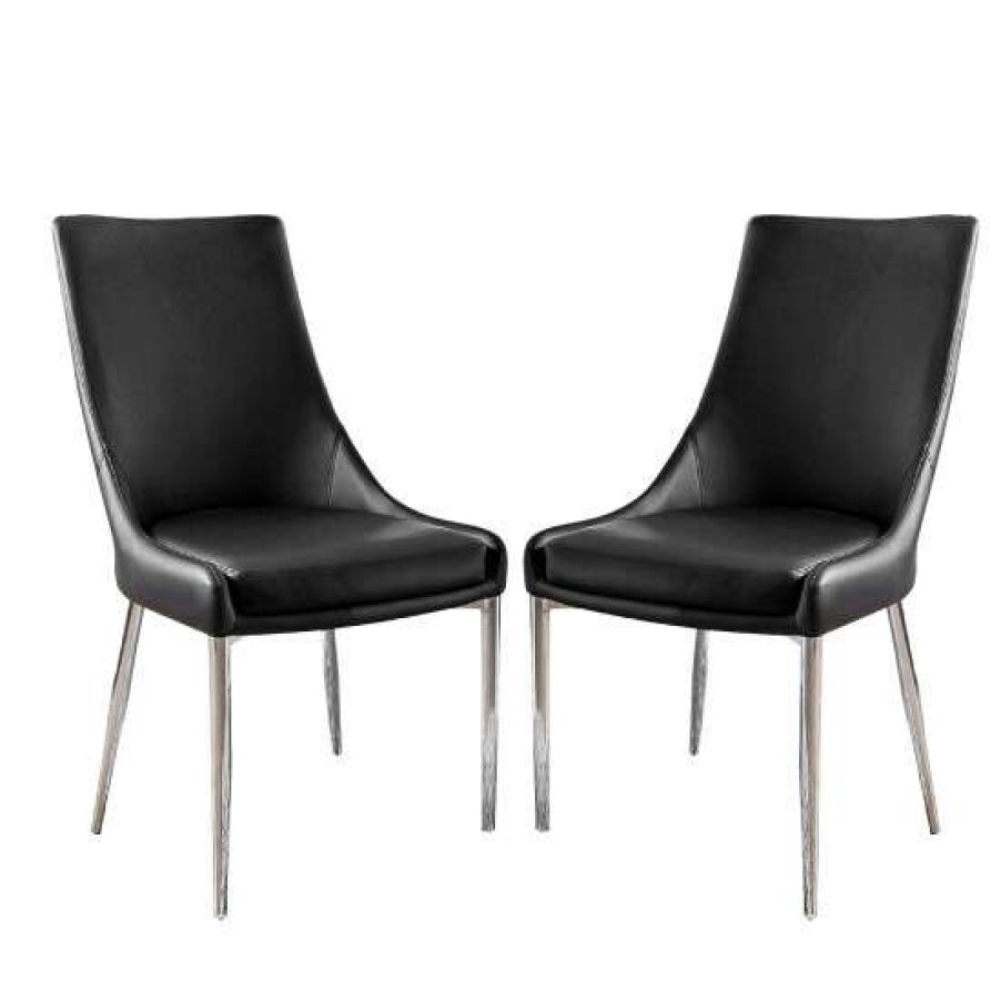 Furniture * | Deals Simple Relax Set Of 2 Leatherette Dining Side Chair In Sliver And Black White