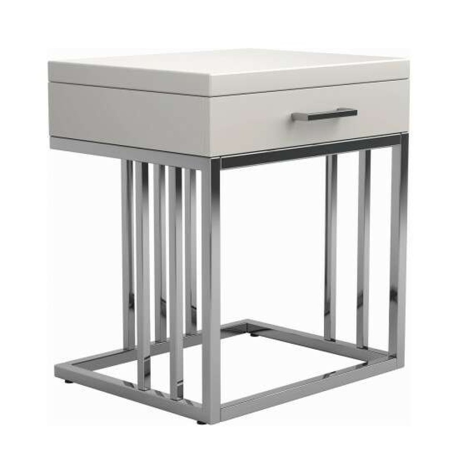 Furniture * | Best Reviews Of Simple Relax Rectangular End Table With Drawer, Glossy White