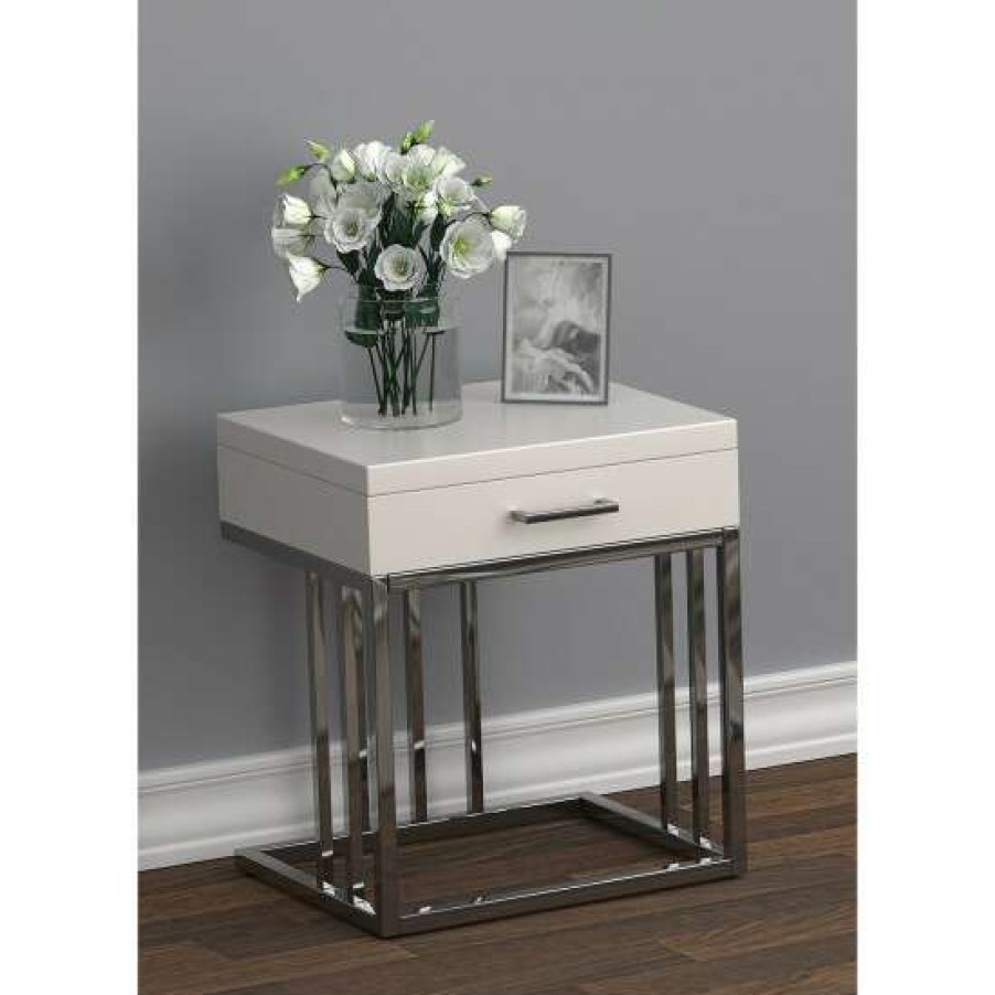 Furniture * | Best Reviews Of Simple Relax Rectangular End Table With Drawer, Glossy White