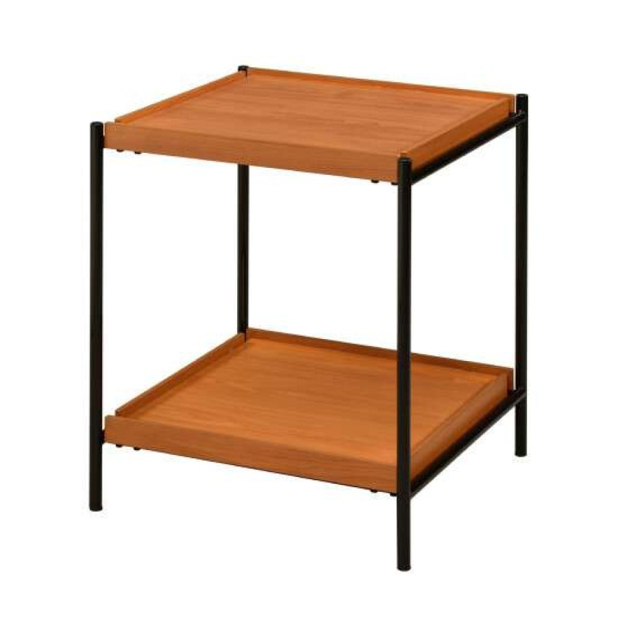 Furniture * | Cheap Simple Relax Wooden End Table With Metal Frame In Honey Oak And Black