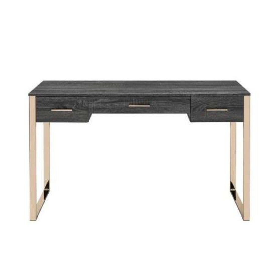 Furniture * | Wholesale Simple Relax Writing Desk With Usb Port In Champagne Gold And Black