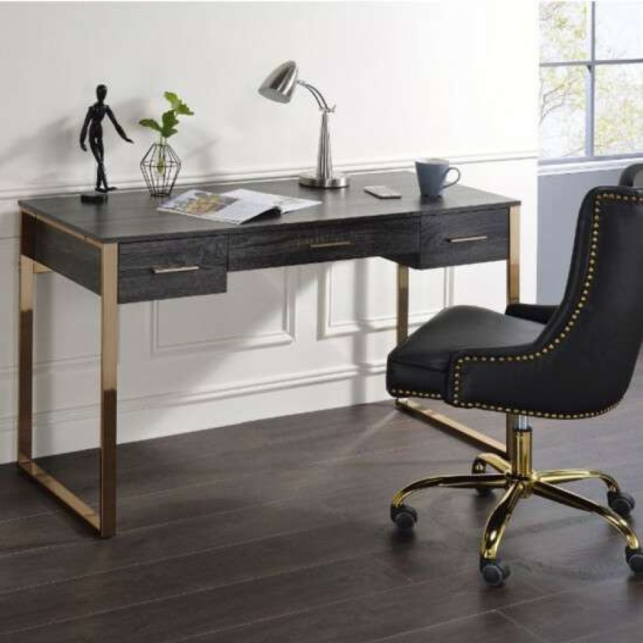 Furniture * | Wholesale Simple Relax Writing Desk With Usb Port In Champagne Gold And Black