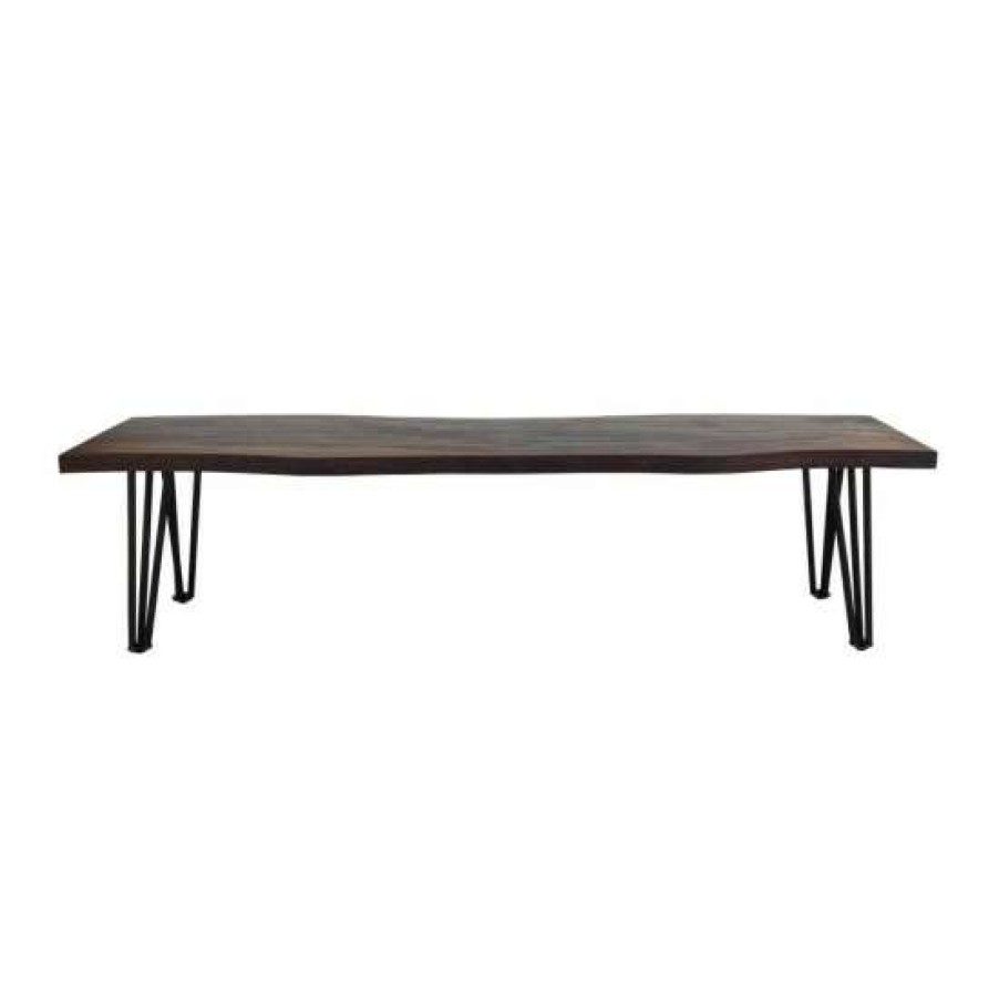 Furniture * | Promo Simple Relax Wood Dining Bench With Metal Legs In Sheesham Grey And Gunmetal