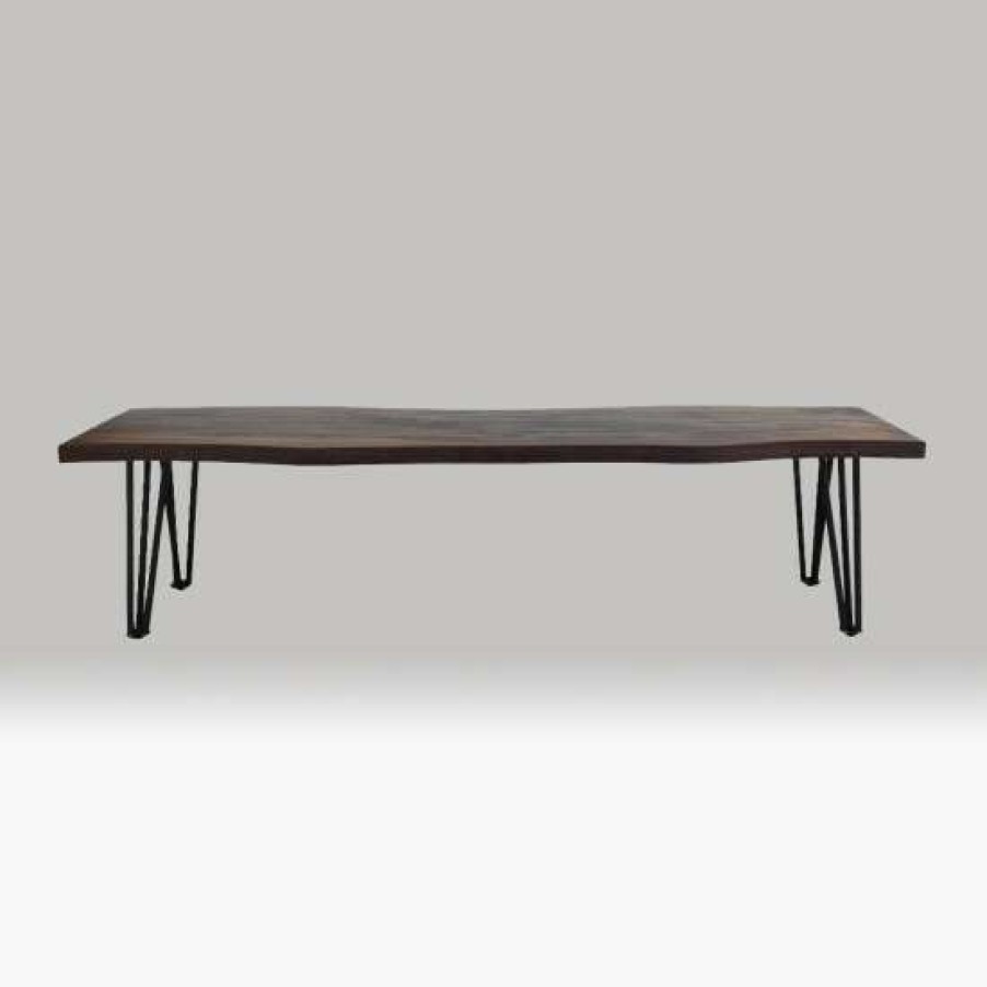 Furniture * | Promo Simple Relax Wood Dining Bench With Metal Legs In Sheesham Grey And Gunmetal