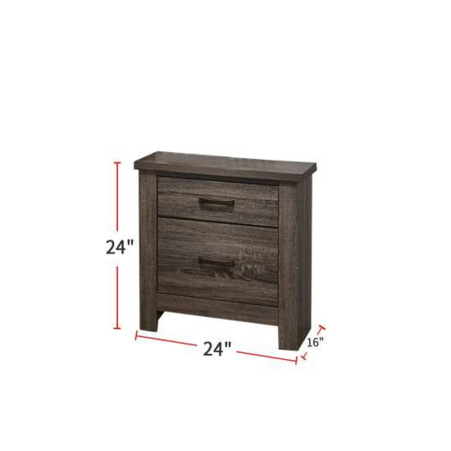 Furniture * | Best Pirce Simple Relax 2-Drawer Wood Nightstand In Weathered Grey Finish