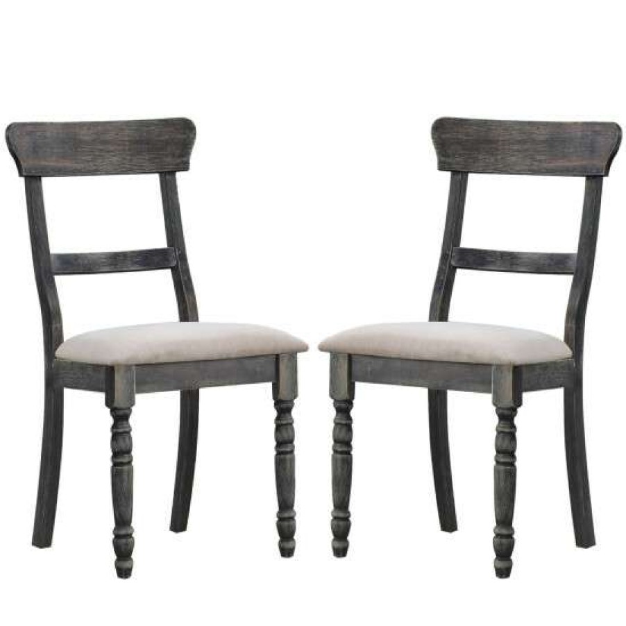 Furniture * | Buy Simple Relax Set Of 2 Light Brown Linen Side Chair In Weathered Gray