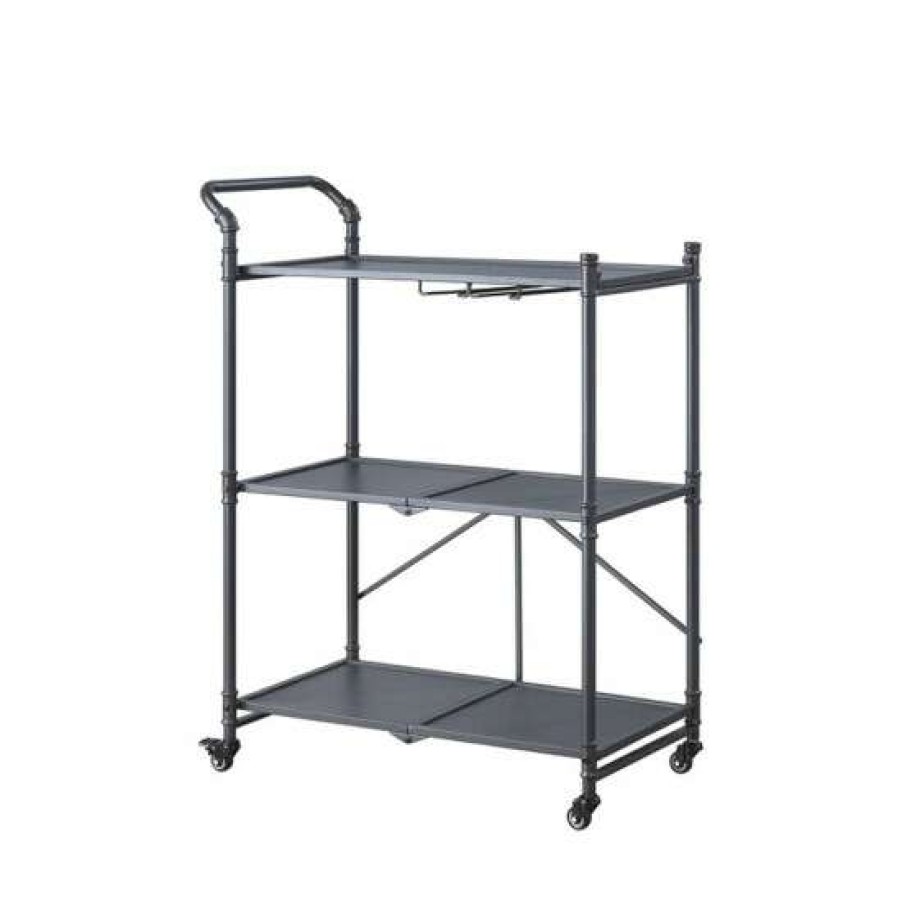 Kitchen & Dining * | Discount Simple Relax Metal Folding Serving Cart In Sandy Black And Dark Bronze