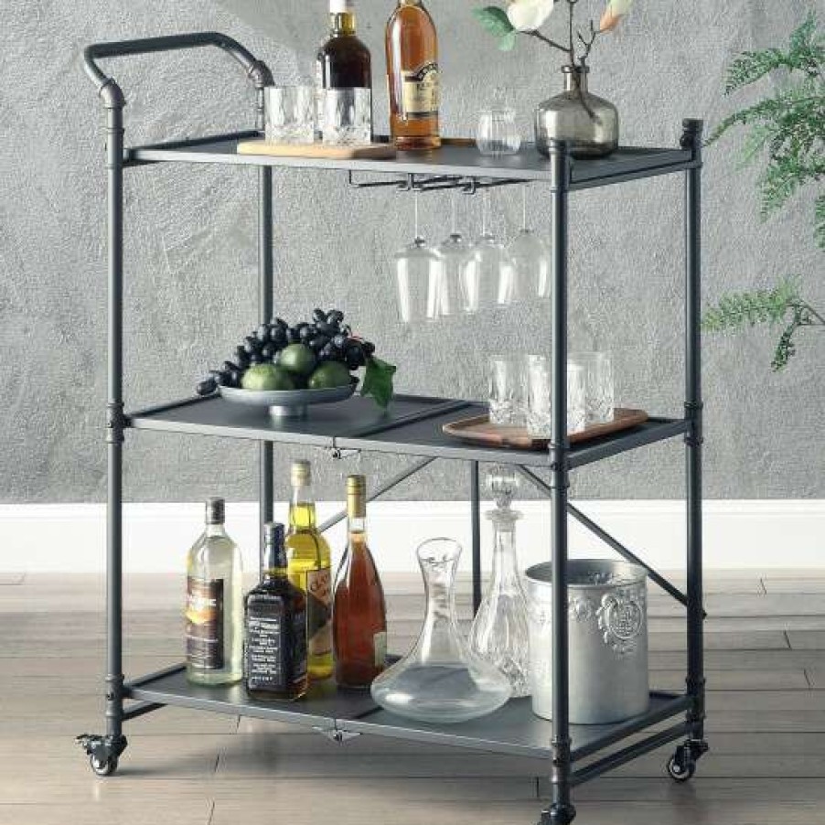 Kitchen & Dining * | Discount Simple Relax Metal Folding Serving Cart In Sandy Black And Dark Bronze