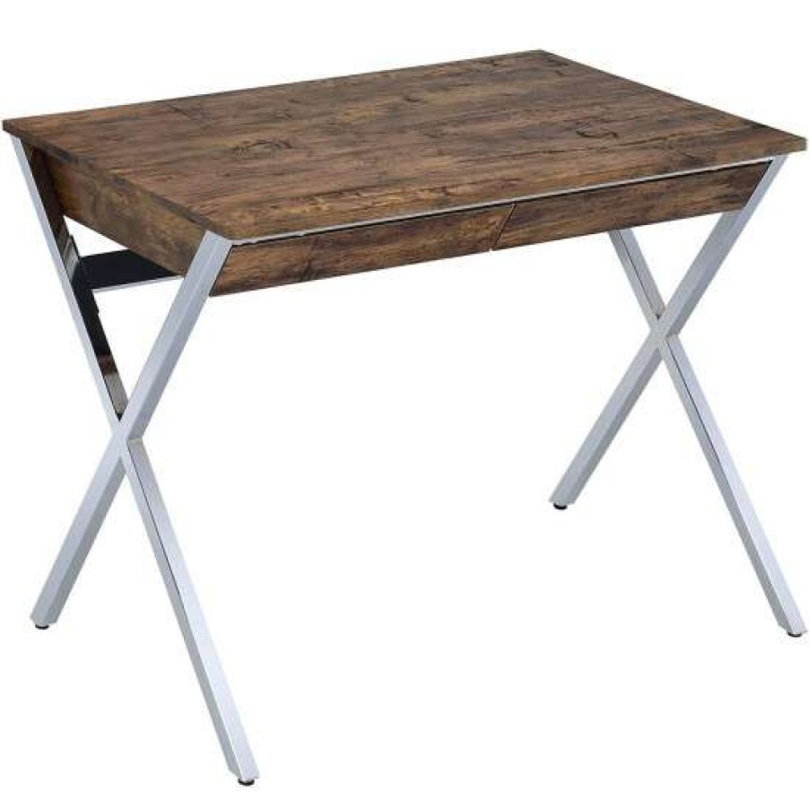 Furniture * | New Simple Relax 2 Drawers Writing Desk In Weathered Oak And Chrome