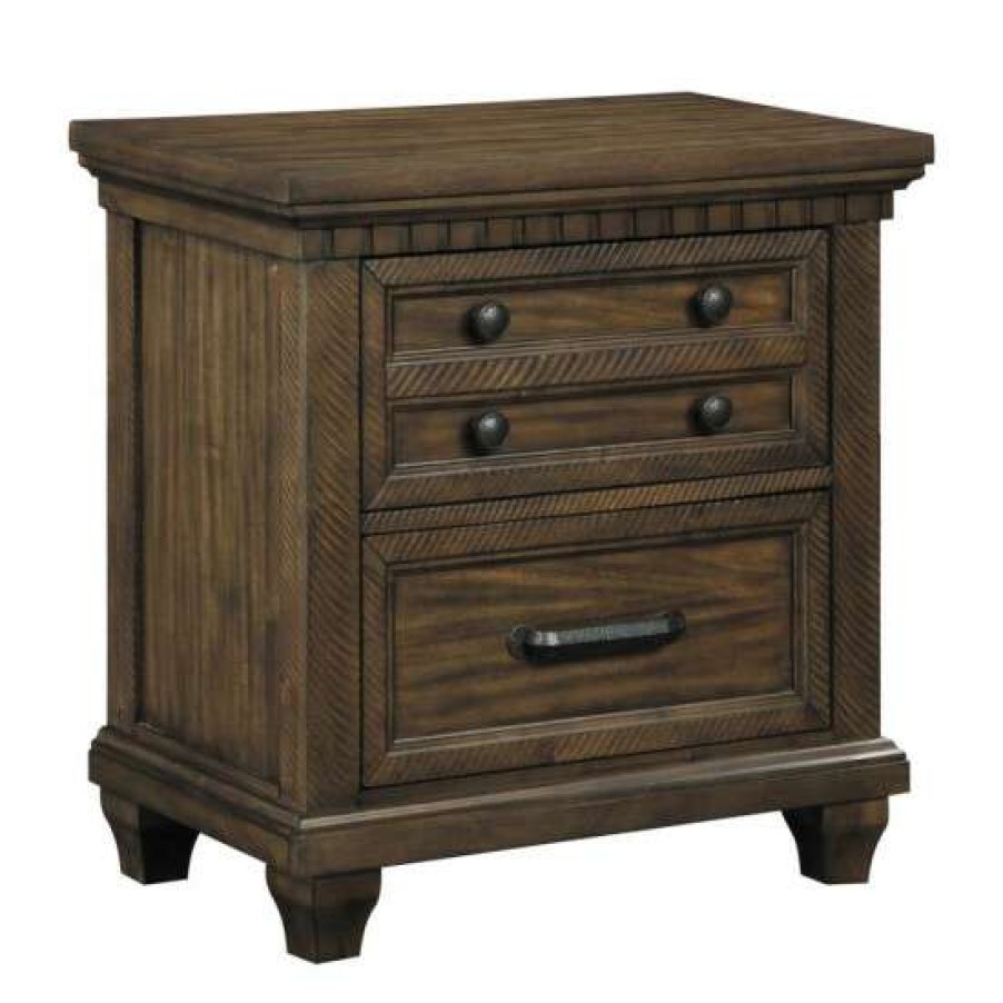 Furniture * | Buy Simple Relax 2 Drawers Nightstand With Usb Ports In Acacia Brown