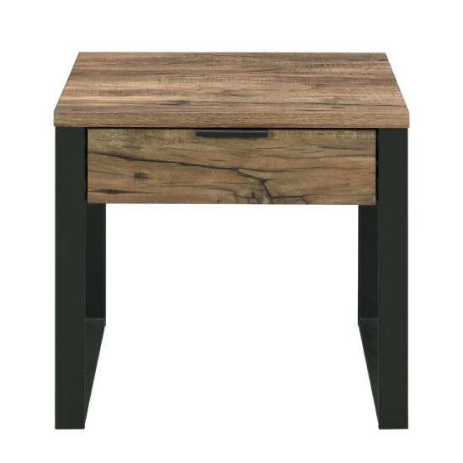 Furniture * | Hot Sale Simple Relax Wood End Table With A Drawer In Weathered Oak And Black